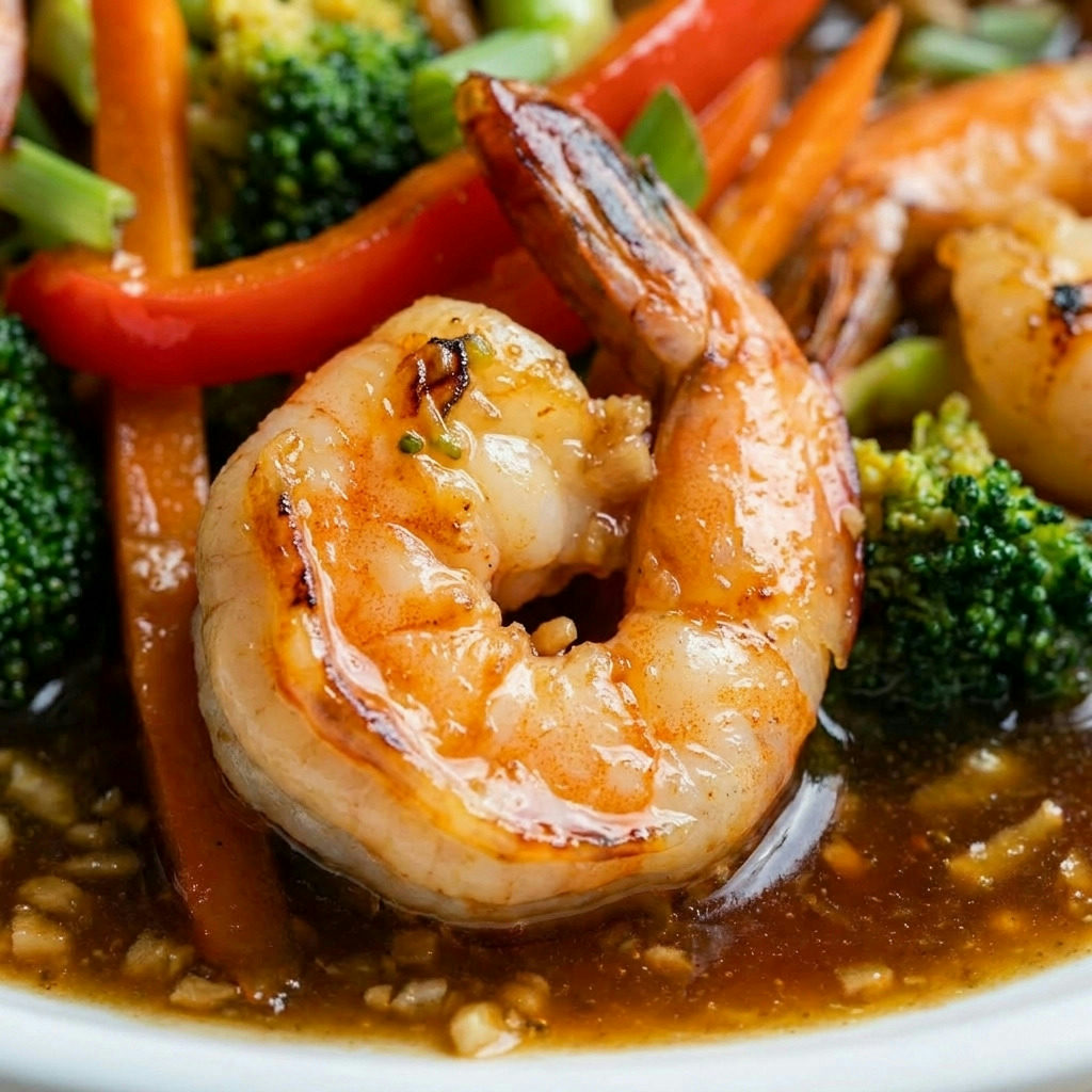 Extreme close-up detail of The Ultimate Shrimp Stir Fry with Versatile Umami Sauce