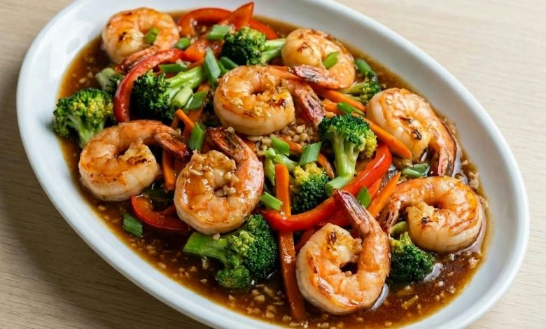 Close-up of The Ultimate Shrimp Stir Fry with Versatile Umami Sauce served and ready to eat