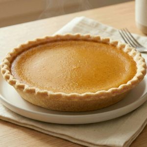 Close-up of The Ultimate Crack-Free Pumpkin Pie served and ready to eat