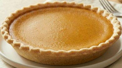 Close-up of The Ultimate Crack-Free Pumpkin Pie served and ready to eat