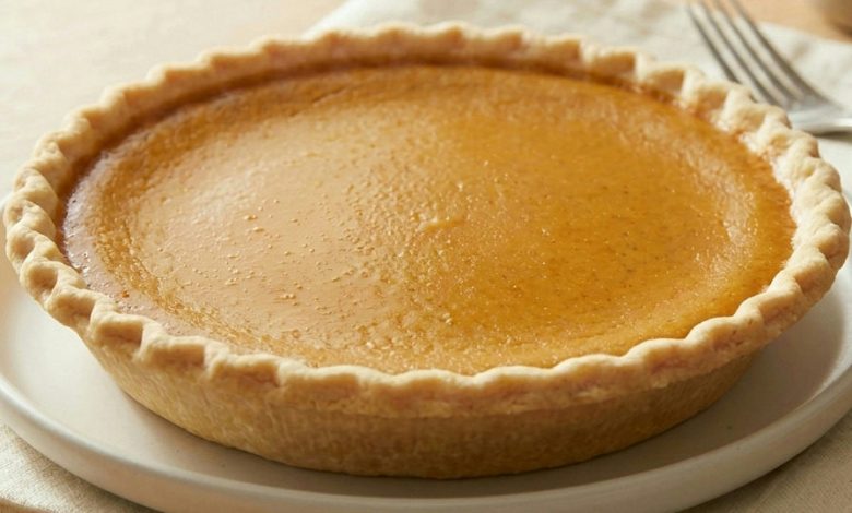 Close-up of The Ultimate Crack-Free Pumpkin Pie served and ready to eat