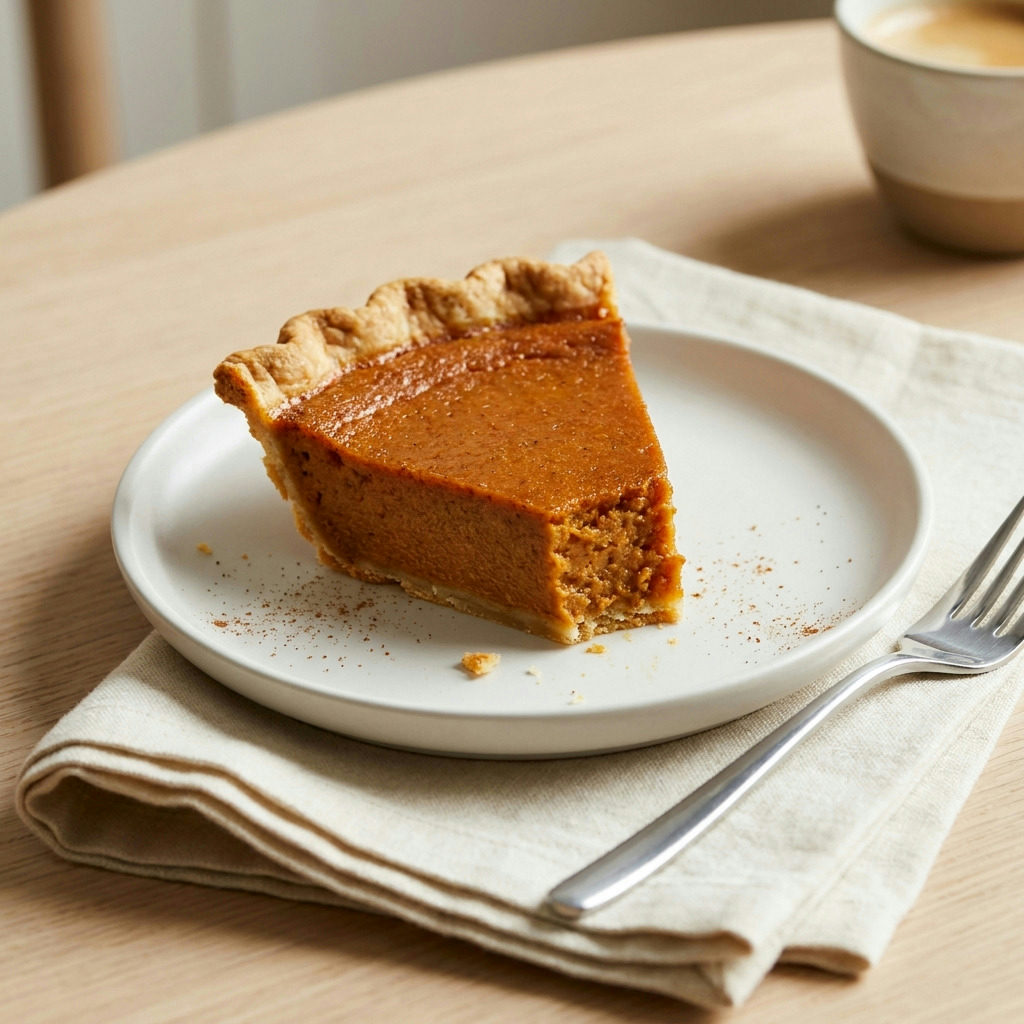Finished The Ultimate Brown Butter & Bourbon Sweet Potato Pie plated and ready to serve