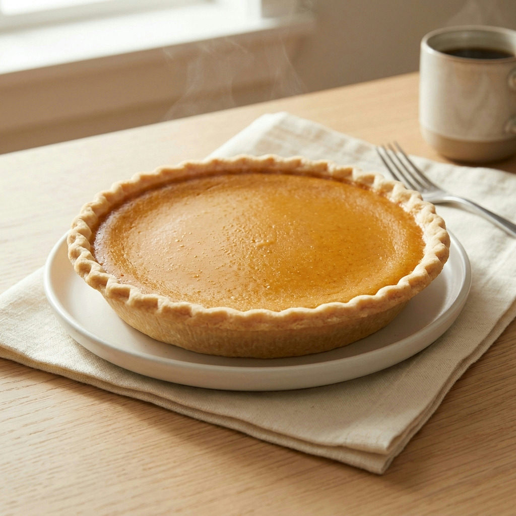 Finished The Ultimate Crack-Free Pumpkin Pie plated and ready to serve